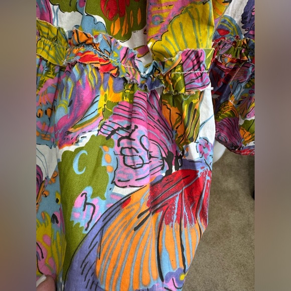 CAROLINE CONSTAS Papillon Flutter Sleeve Butterfly Floral Tiered Mini Dress - Picture 4 of 9
